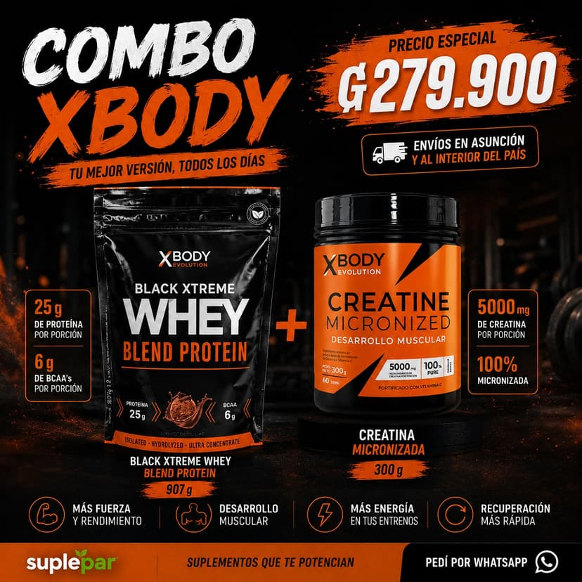 Combo XBody – Black Xtreme Whey Protein 907 g + Creatina 300 g