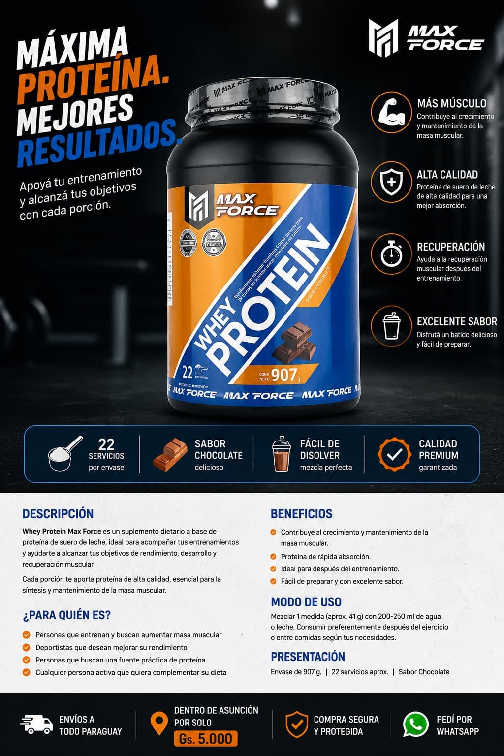 Whey Protein Max Force Chocolate 907 g